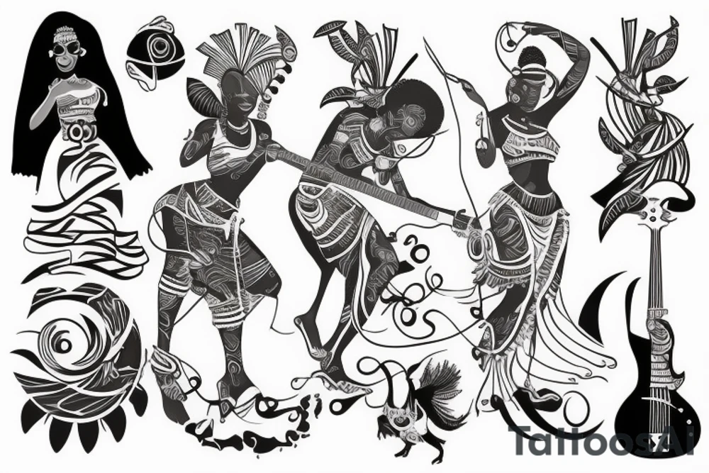 Cool african goddess playing the bass tattoo idea