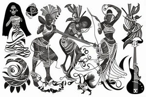 Cool african goddess playing the bass tattoo idea