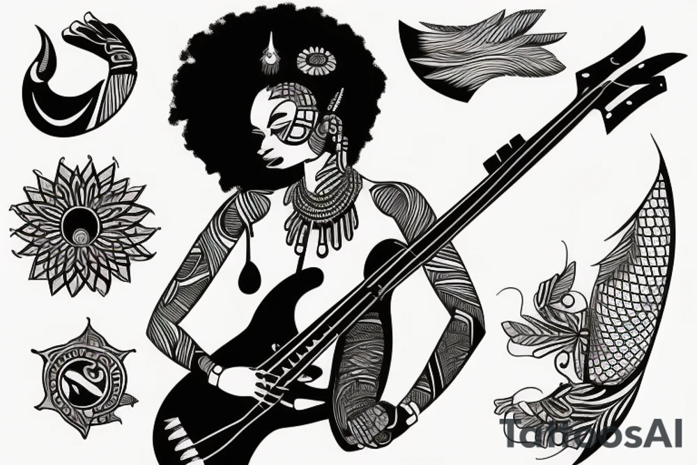 Cool african goddess playing the bass tattoo idea