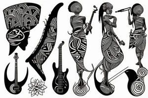 Cool african goddess with the bass guitar tattoo idea