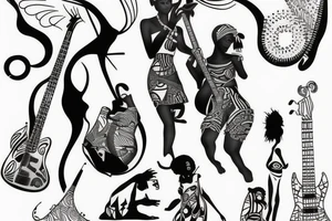Cool african goddess with the bass guitar tattoo idea