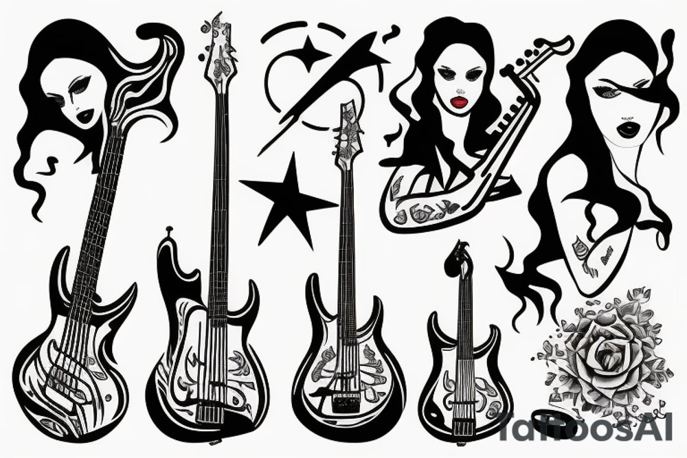 Cool goddess with the bass guitar tattoo idea
