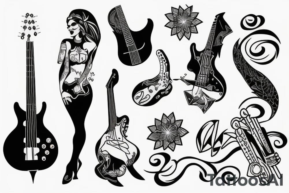 Cool goddess with the bass guitar tattoo idea