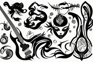 Cool mythical goddess with the bass guitar tattoo idea