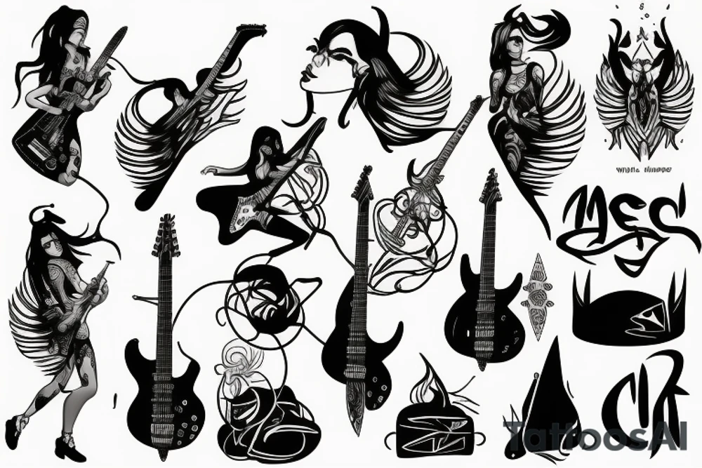 Cool mythical goddess with the bass guitar tattoo idea
