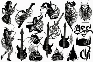 Cool mythical goddess with the bass guitar tattoo idea