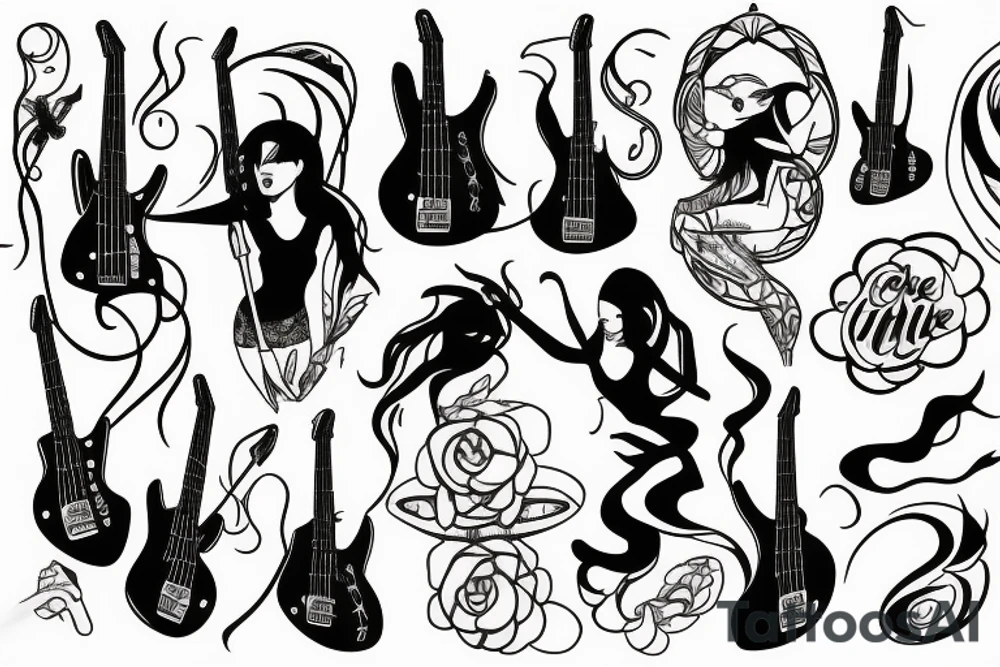 Cool mythical goddess with the bass guitar tattoo idea