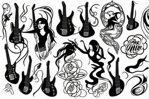 Cool mythical goddess with the bass guitar tattoo idea