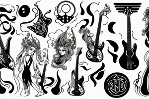 Cool mythical goddess with the bass guitar tattoo idea