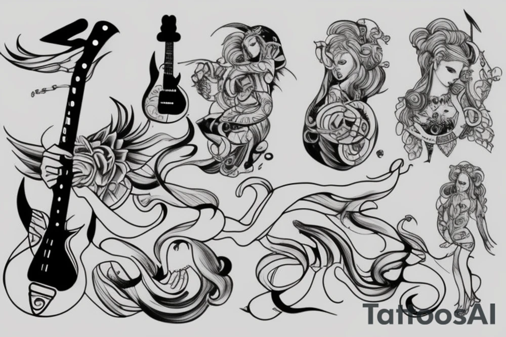 mythical goddess with the bass guitar tattoo idea