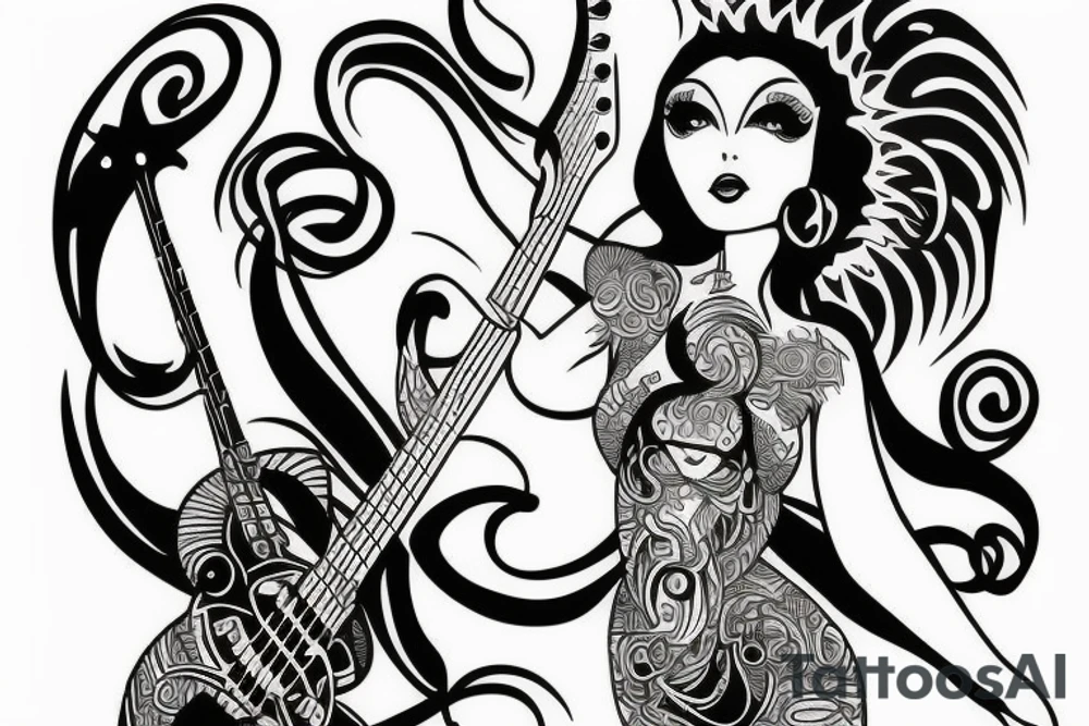 mythical goddess with the bass guitar tattoo idea