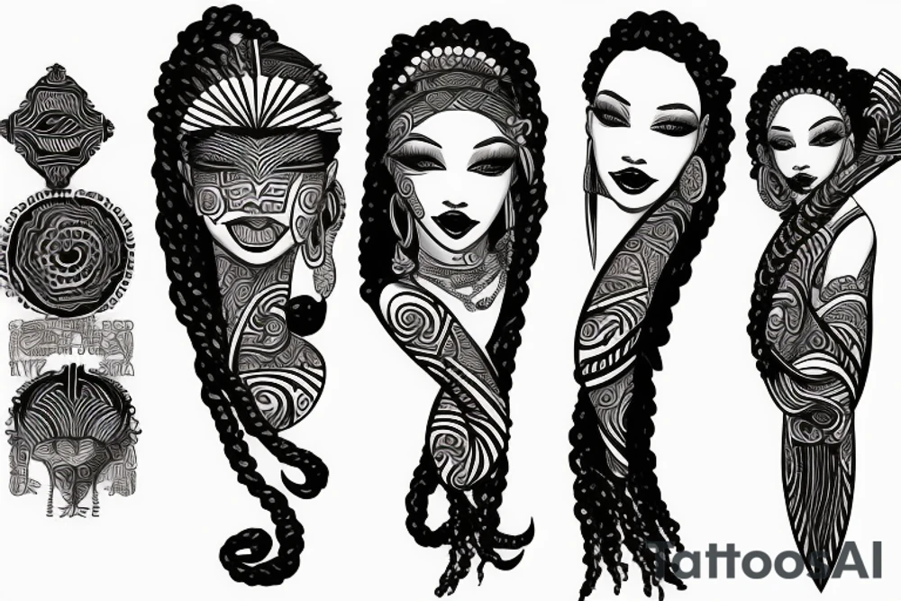 sexy goddess with locs tattoo idea