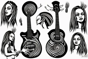 Girl with locs and bass guitar tattoo idea