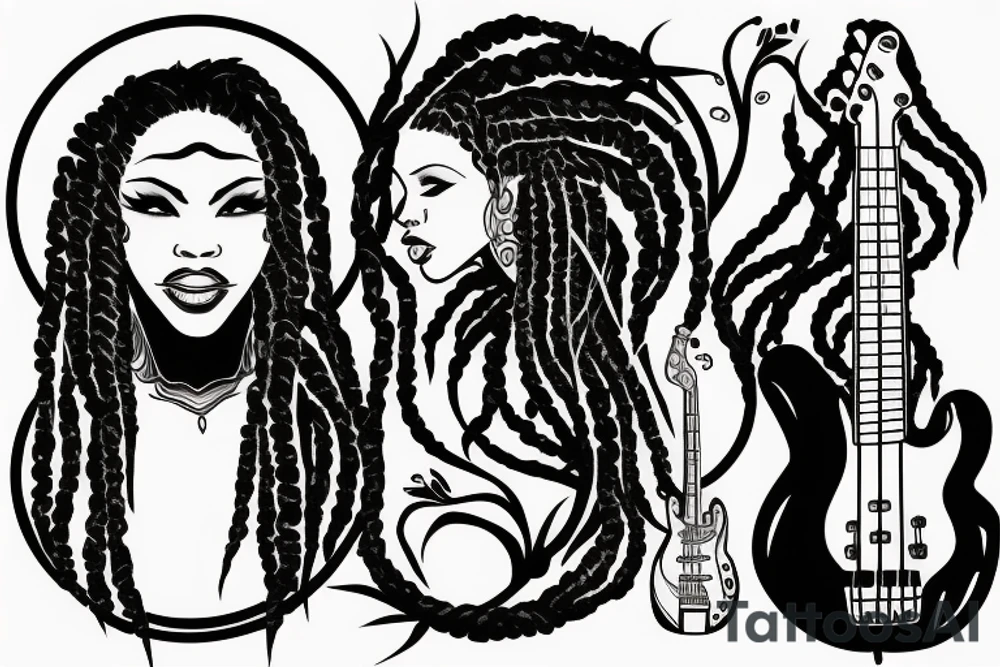 Girl with locs and bass guitar tattoo idea