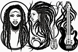 Girl with locs and bass guitar tattoo idea