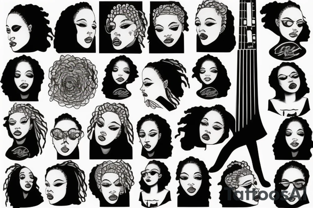 Girl with locs and bass guitar tattoo idea