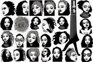 Girl with locs and bass guitar tattoo idea