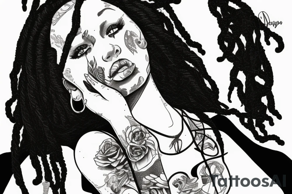 Girl with locs and bass guitar tattoo idea