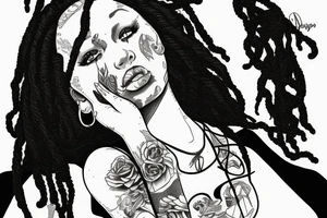 Girl with locs and bass guitar tattoo idea