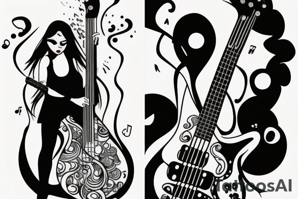 Girl with bass guitar tattoo idea