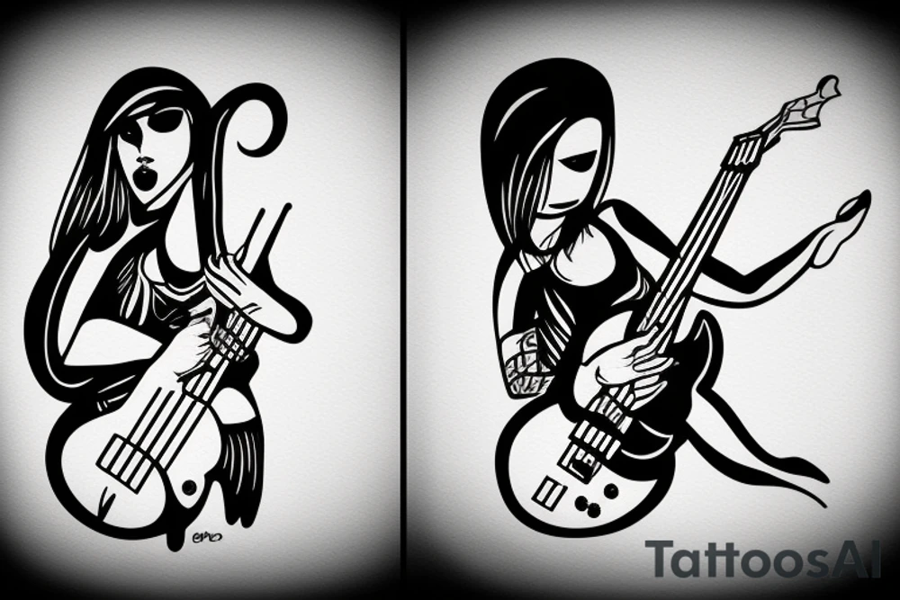 Girl with bass guitar tattoo idea