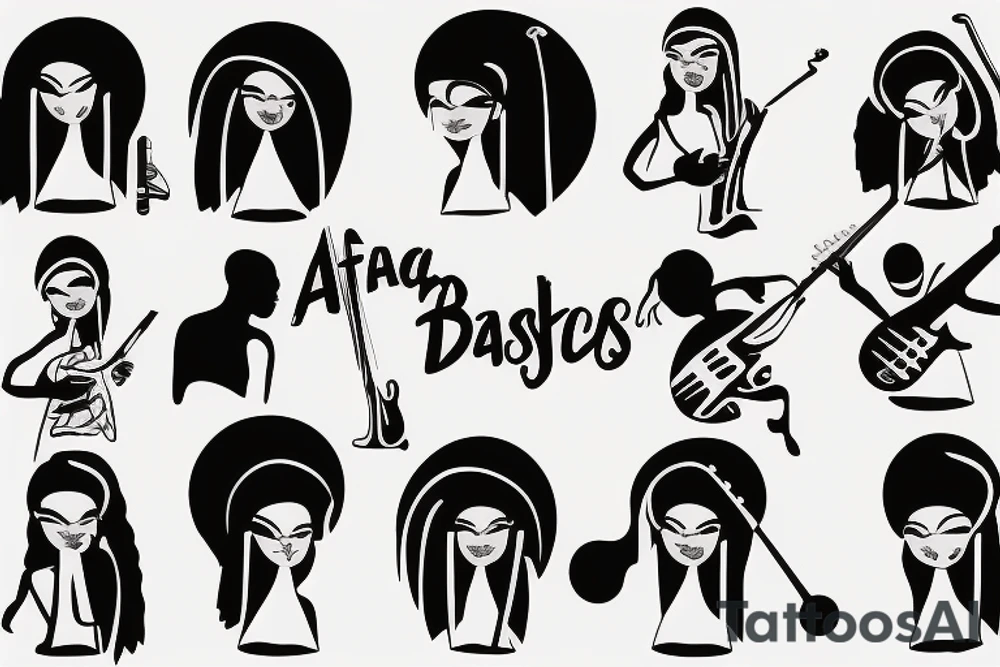 African girl with bass guitar tattoo idea