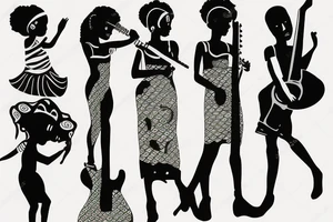 African girl with bass guitar tattoo idea