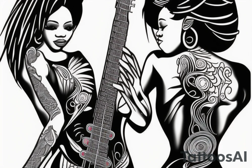 African girl with bass guitar tattoo idea