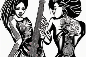 African girl with bass guitar tattoo idea