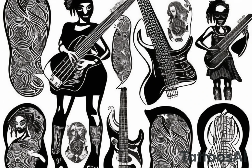 African girl with bass guitar tattoo idea
