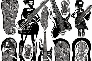 African girl with bass guitar tattoo idea