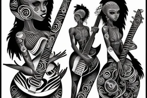 African girl with bass guitar tattoo idea