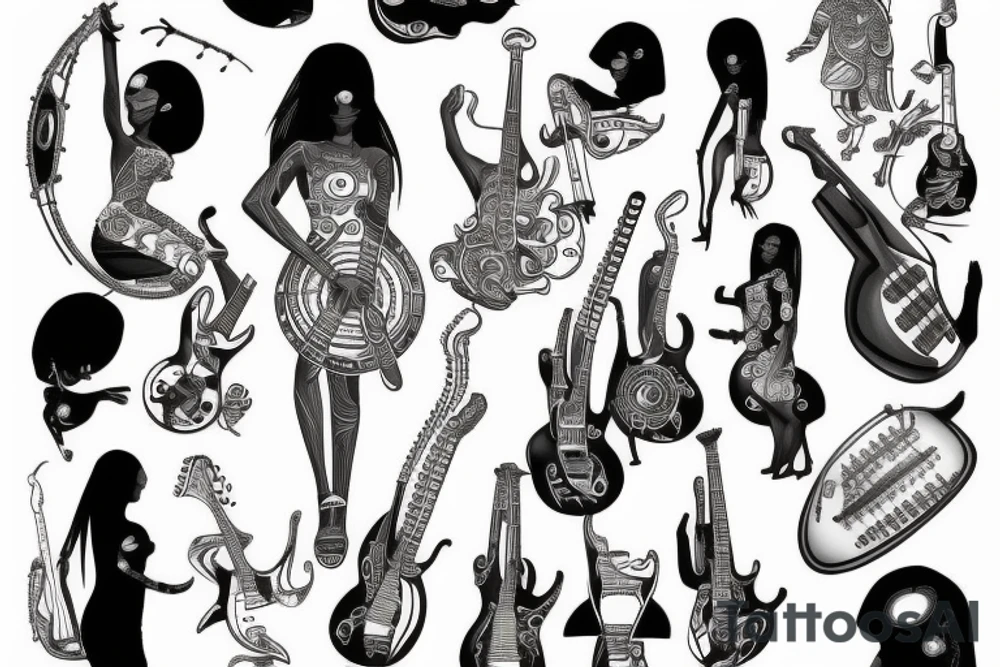 African girl with bass guitar tattoo idea
