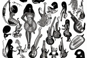 African girl with bass guitar tattoo idea