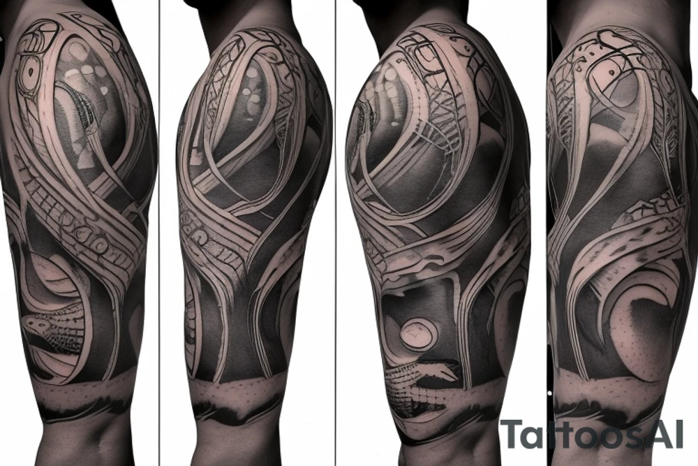 African girl with locs and bass guitar tattoo idea