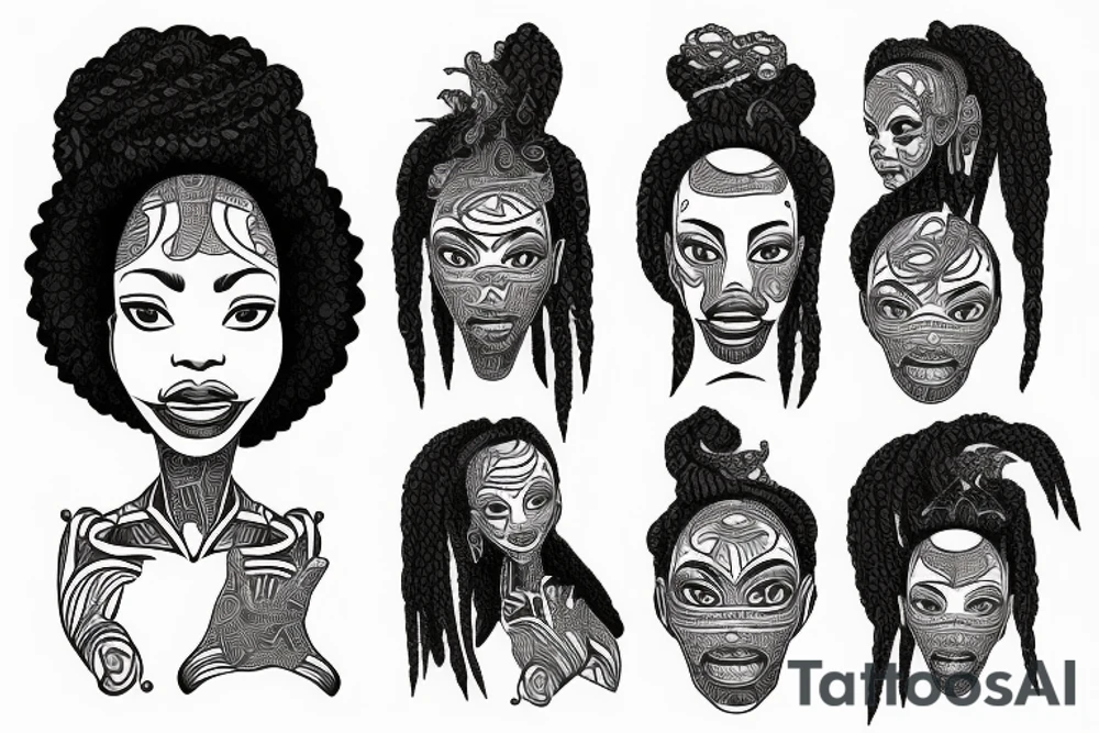 African girl with locs and bass guitar tattoo idea