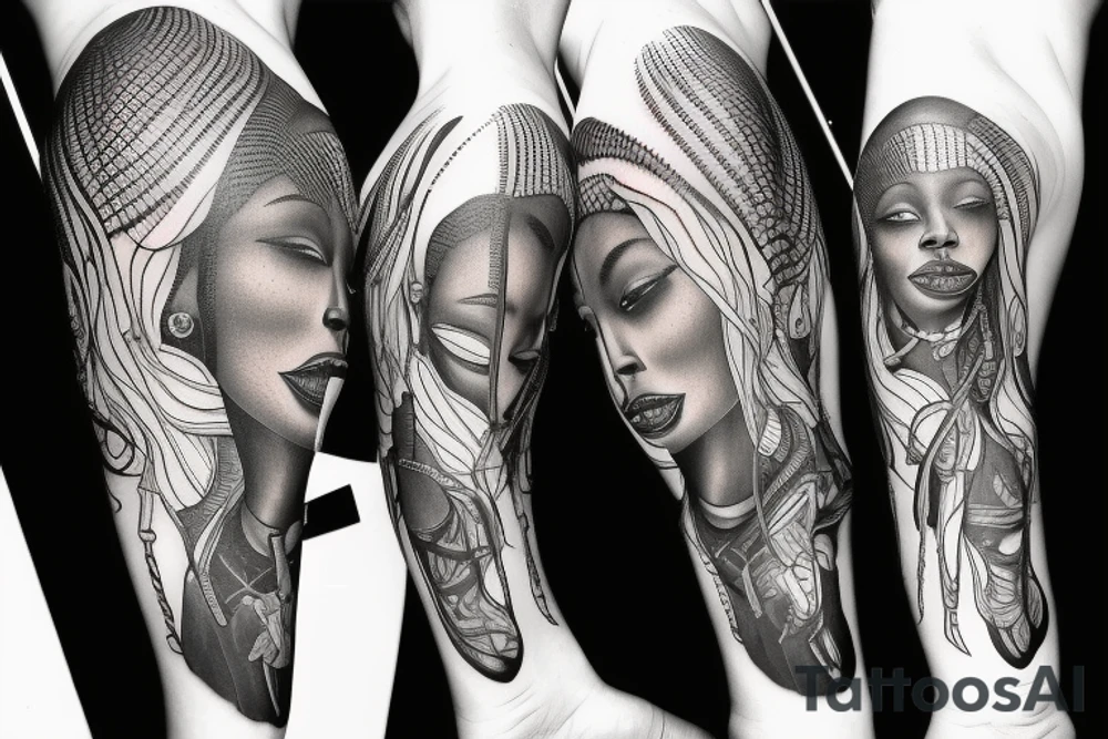 African girl with locs and bass guitar tattoo idea