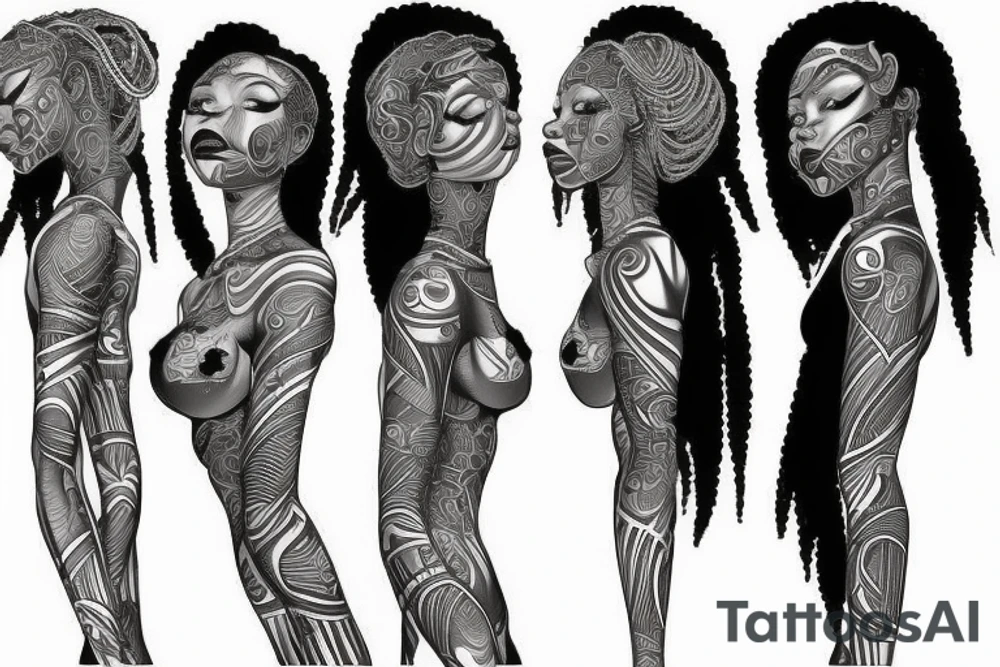 African girl with locs and bass guitar tattoo idea