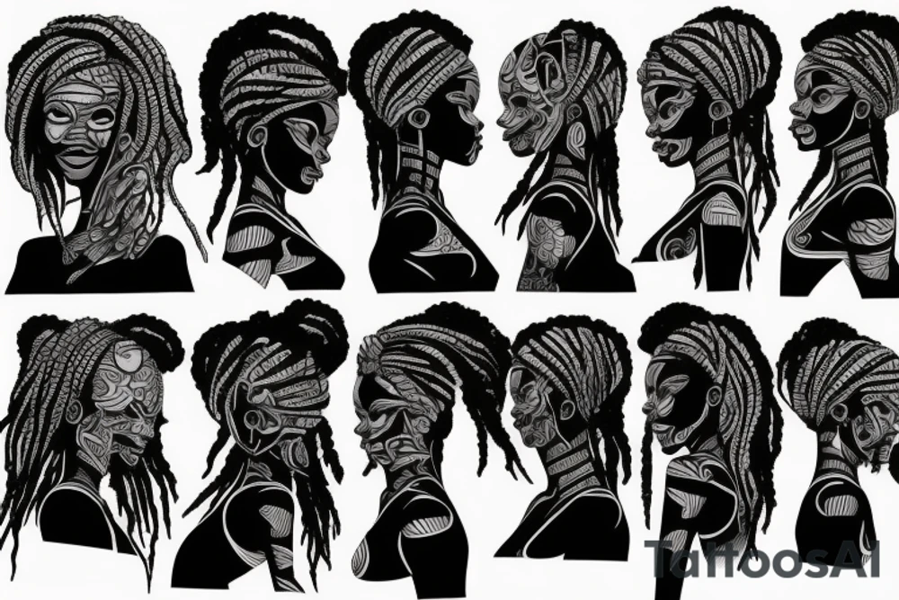 African girl with locs and bass guitar tattoo idea