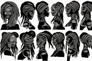 African girl with locs and bass guitar tattoo idea