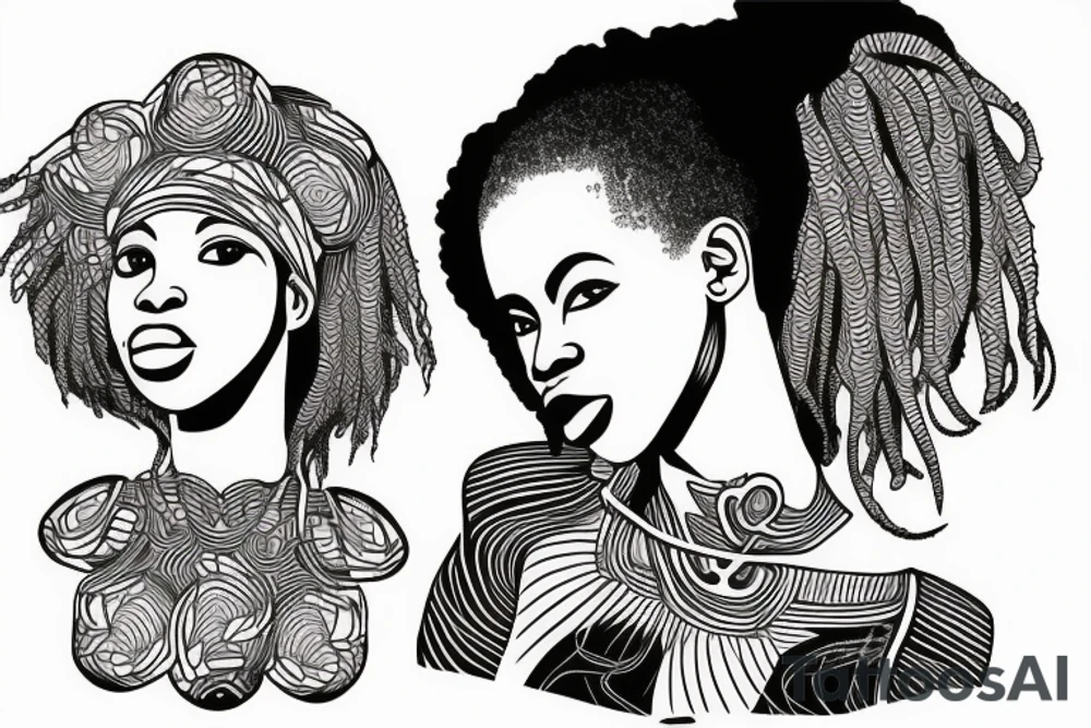 African girl with locs and bass guitar tattoo idea