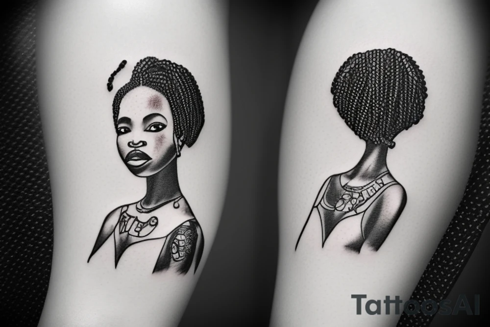 African girl with locs and bass guitar tattoo idea