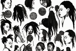 African girl with locs and bass guitar tattoo idea