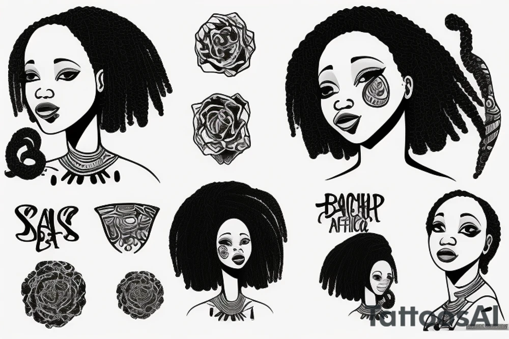 African girl with locs and bass guitar tattoo idea