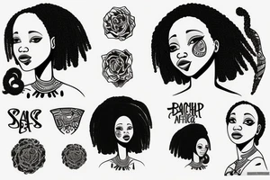 African girl with locs and bass guitar tattoo idea
