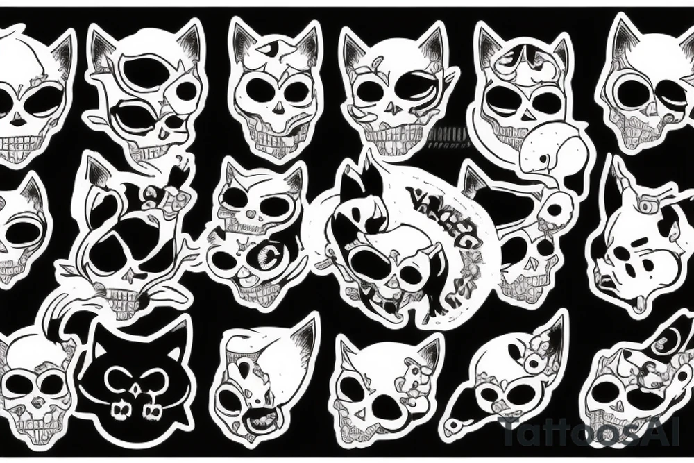 black cat with skulls tattoo idea