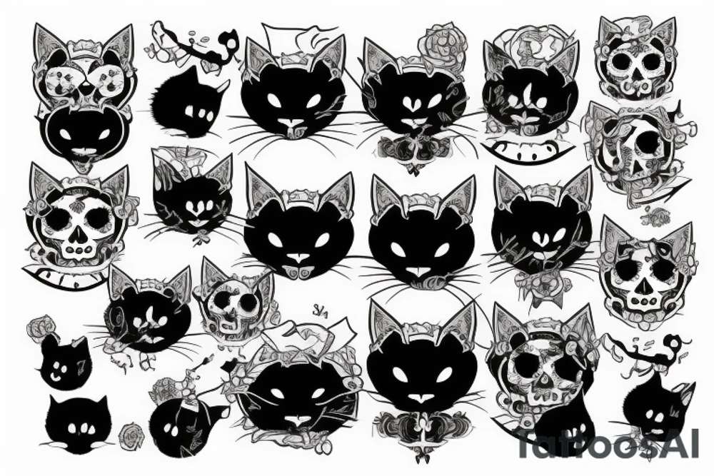 black cat with skulls tattoo idea