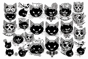 black cat with skulls tattoo idea