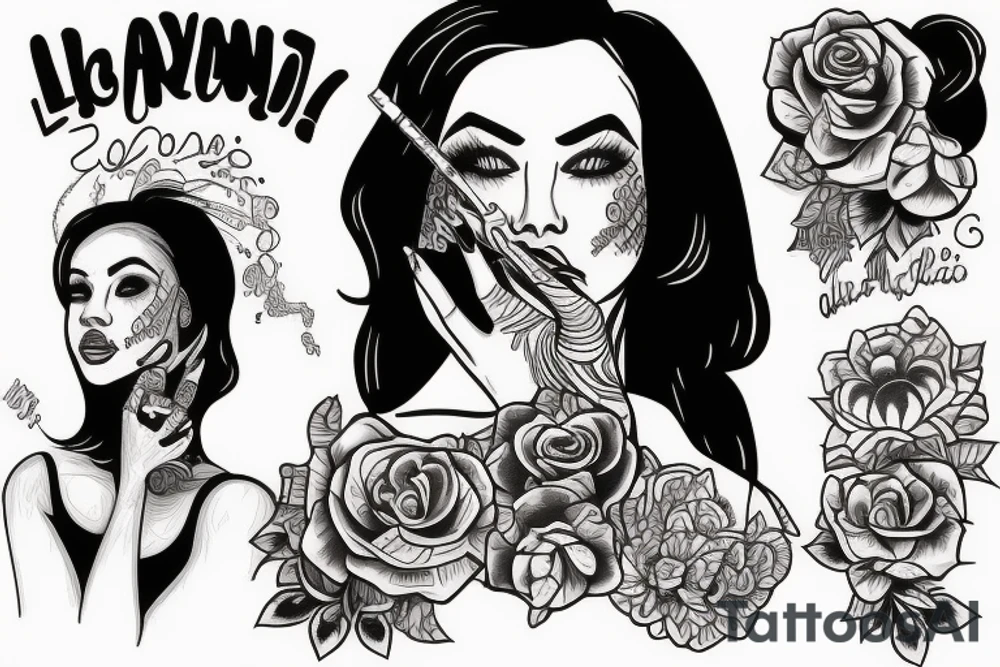 lady smoking a joint tattoo idea