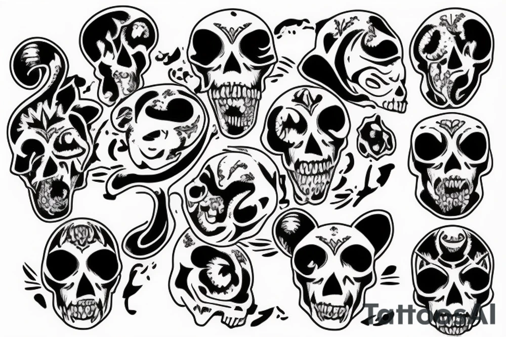 jaguar laying its head on a skull tattoo idea